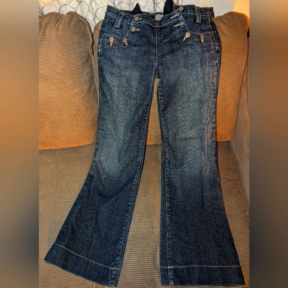 Women's Freedom of Choice Wide Leg Trouser style dark denim jeans size 28